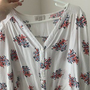 LOFT Women's White Blouse, 3/4 sleeves, White w/ floral pattern, Size S